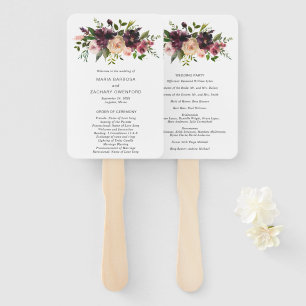 Elegant Purple Burgundy Floral Wedding Program Hand Fan