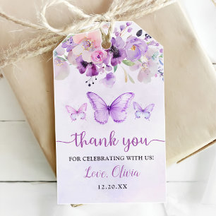 Elegant Purple Butterfly 1st Birthday Party Gift Tags