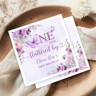 Elegant Purple Butterfly 1st Birthday Party Napkin