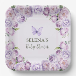 Elegant Purple Butterfly Baby Shower  Paper Plate