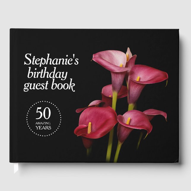 Elegant Purple Calla Lilies 50th Any Year Birthday Guest Book (Front)
