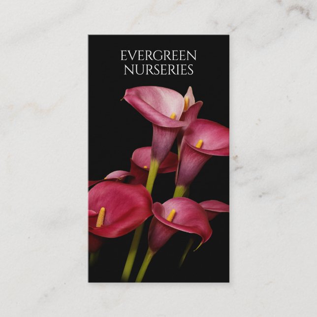 Elegant Purple Calla Lilies Business Card (Front)