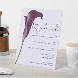 Elegant Purple Calla Lily Flower Wedding  Pedestal Sign