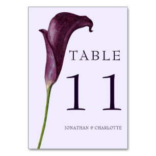 Elegant Purple Calla Lily Flower Wedding Table Number