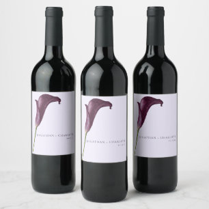 Elegant Purple Calla Lily Flower Wedding Wine Label