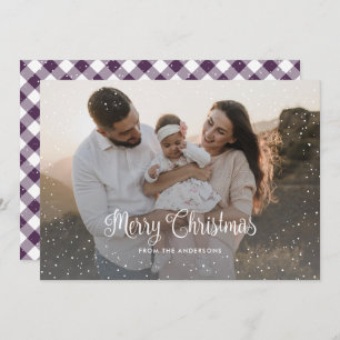 Elegant Purple Calligraphy Photo Christmas Card