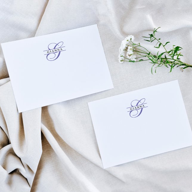 Elegant Purple Calligraphy Split Monogram Card (Creator Uploaded)
