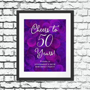 Elegant Purple Cheers to 50 Years 50th Birthday Poster