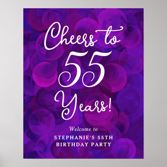 Elegant Purple Cheers to 55 Years 55th Birthday Poster (Front)
