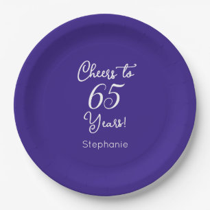 Elegant Purple Cheers to 65 Years 65th Birthday Paper Plate