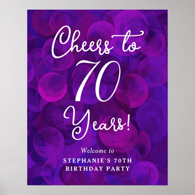 Elegant Purple Cheers to 70 Years 70th Birthday Poster (Front)