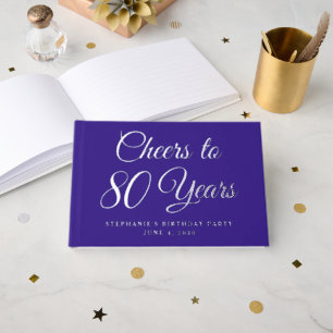Elegant Purple Cheers to 80 Years 80th Birthday Guest Book