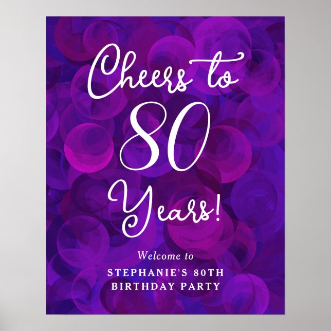 Elegant Purple Cheers to 80 Years 80th Birthday Poster (Front)