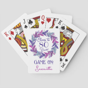 Elegant Purple Cheers to 80 Years Birthday Party Playing Cards