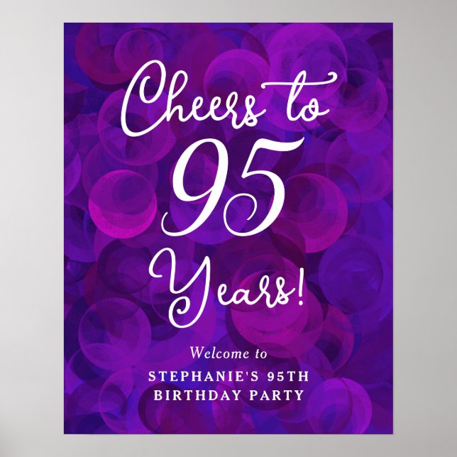 Elegant Purple Cheers to 95 Years 95th Birthday Poster (Front)