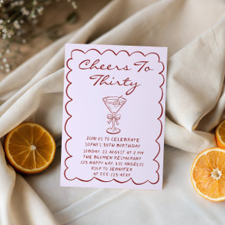 Elegant Purple Cheers to Thirty Cocktail Birthday Invitation