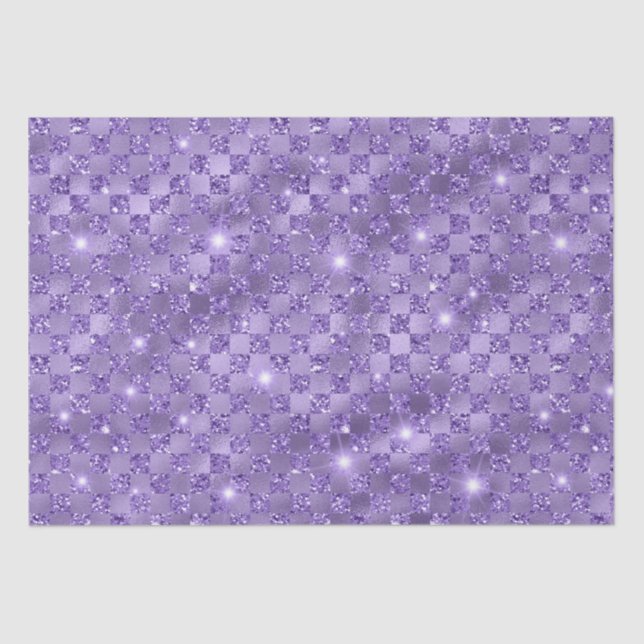 Elegant Purple Chequered Metallic Glitter Pattern Tissue Paper (Front)