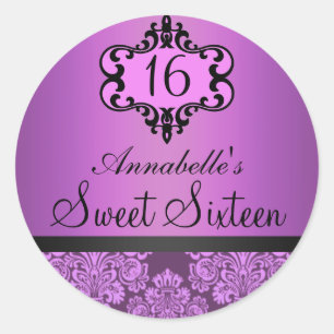 Elegant Purple Chic Damask Sweet 16 Sticker