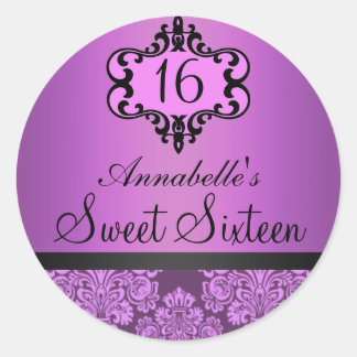 Elegant Purple Chic Damask Sweet 16 Sticker