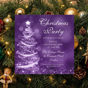 Elegant Purple Christmas Party Sparkle Invitation