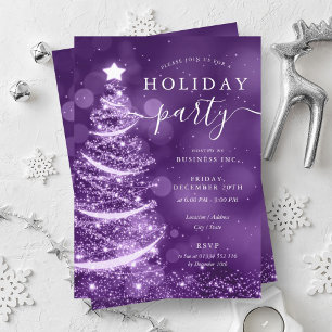Elegant Purple Christmas Tree Company Holiday Invitation