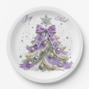 Elegant Purple Christmas Tree Paper Napkin Plate