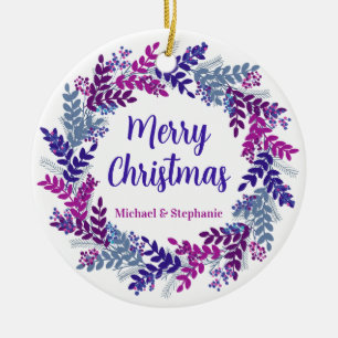Elegant Purple Christmas Wreath Ceramic Tree Decoration