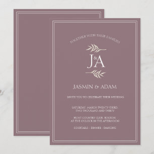 Elegant Purple Classic Initials Formal Wedding Invitation