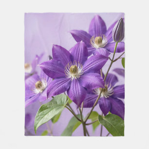 Elegant Purple Clematis Floral Bloom Fleece Blanket