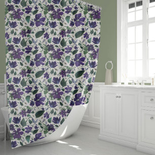 Elegant Purple Clematis Watercolor Floral Pattern Shower Curtain
