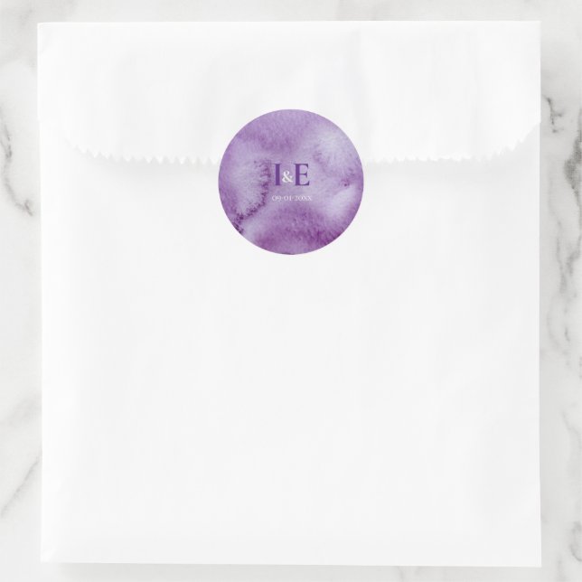 Elegant Purple Colour Wash Ultra Violet Wedding Classic Round Sticker (Bag)