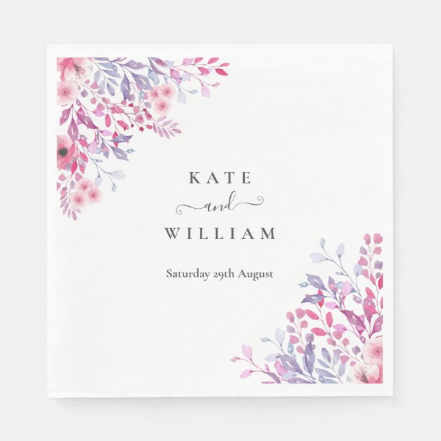 Elegant Purple Country Wildflowers Watercolor  Napkin (Front)