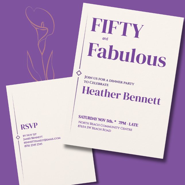 Elegant Purple Cream Fifty Fabulous Birthday Invitation (Creator Uploaded)