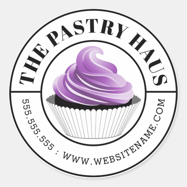 Elegant Purple Cupcake Curved Text Box Seals (Front)