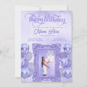 Elegant Purple Custom Photo Teen Birthday Invitation