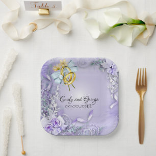 Elegant Purple Customisable Wedding/Engagement  Paper Plate