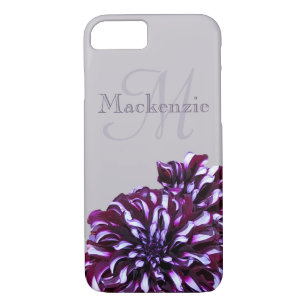 Elegant purple dahlia flowers monogram custom name Case-Mate iPhone case