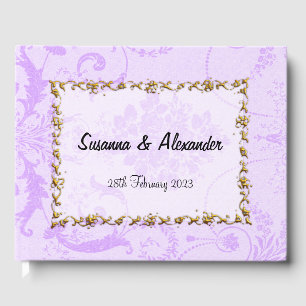 Elegant Purple Damask Boho Wedding Guest Book