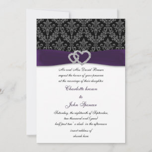 Elegant Purple Damask Diamante Wedding  Invitation