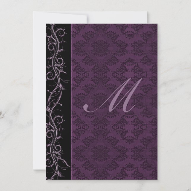 Elegant Purple Damask Wedding Invitation (Front)