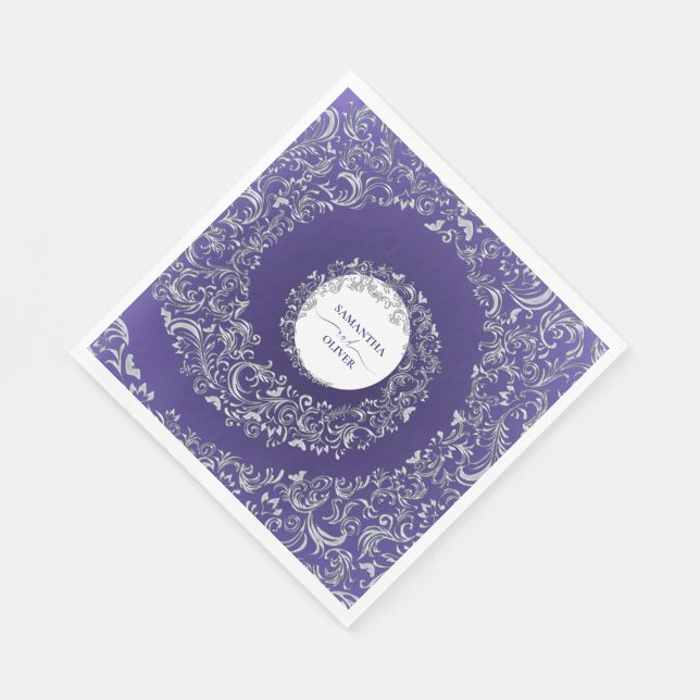 Elegant Purple Damask Wedding Napkin (Corner)