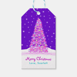 Elegant Purple Decorated Christmas Tree Holiday Gift Tags