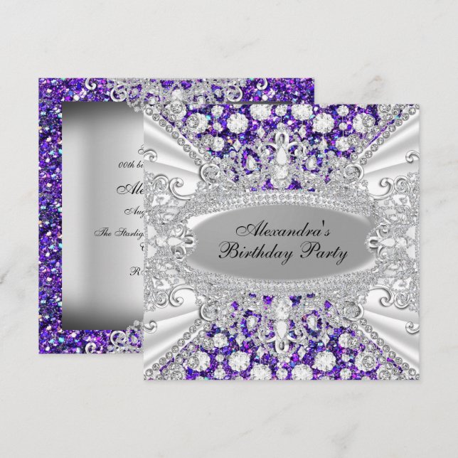 Elegant Purple Diamond Jewel Birthday Party Invite (Front/Back)
