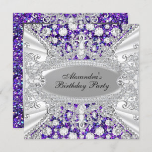 Elegant Purple Diamond Jewel Birthday Party Invite