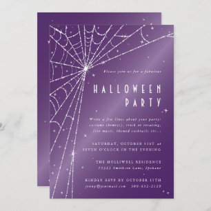 Elegant Purple Diamond Spider Web Halloween Party Invitation