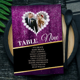 Elegant Purple Diamonds Photo Seating Chart Card