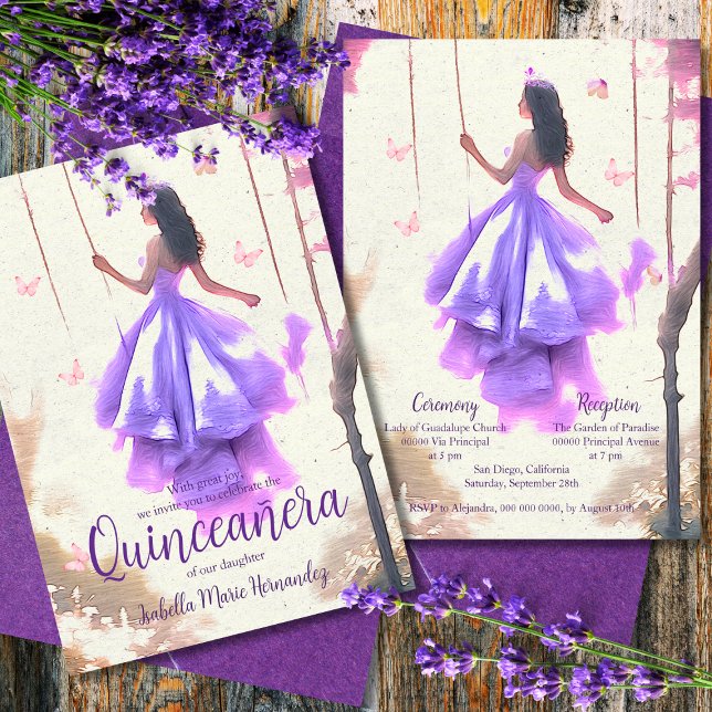 Elegant Purple Dreamy Dress Watercolor Quinceañera Invitation (Creator Uploaded)