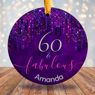 Elegant purple dripping any age birthday ceramic tree decoration