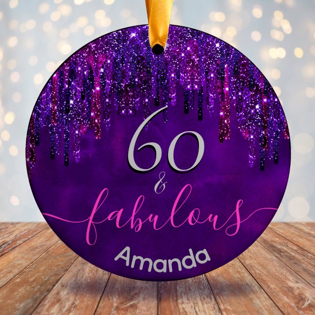 Elegant purple dripping any age birthday  ceramic tree decoration (Creator Uploaded)