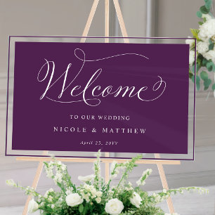 Elegant Purple Eggplant Wedding Welcome  Acrylic Sign